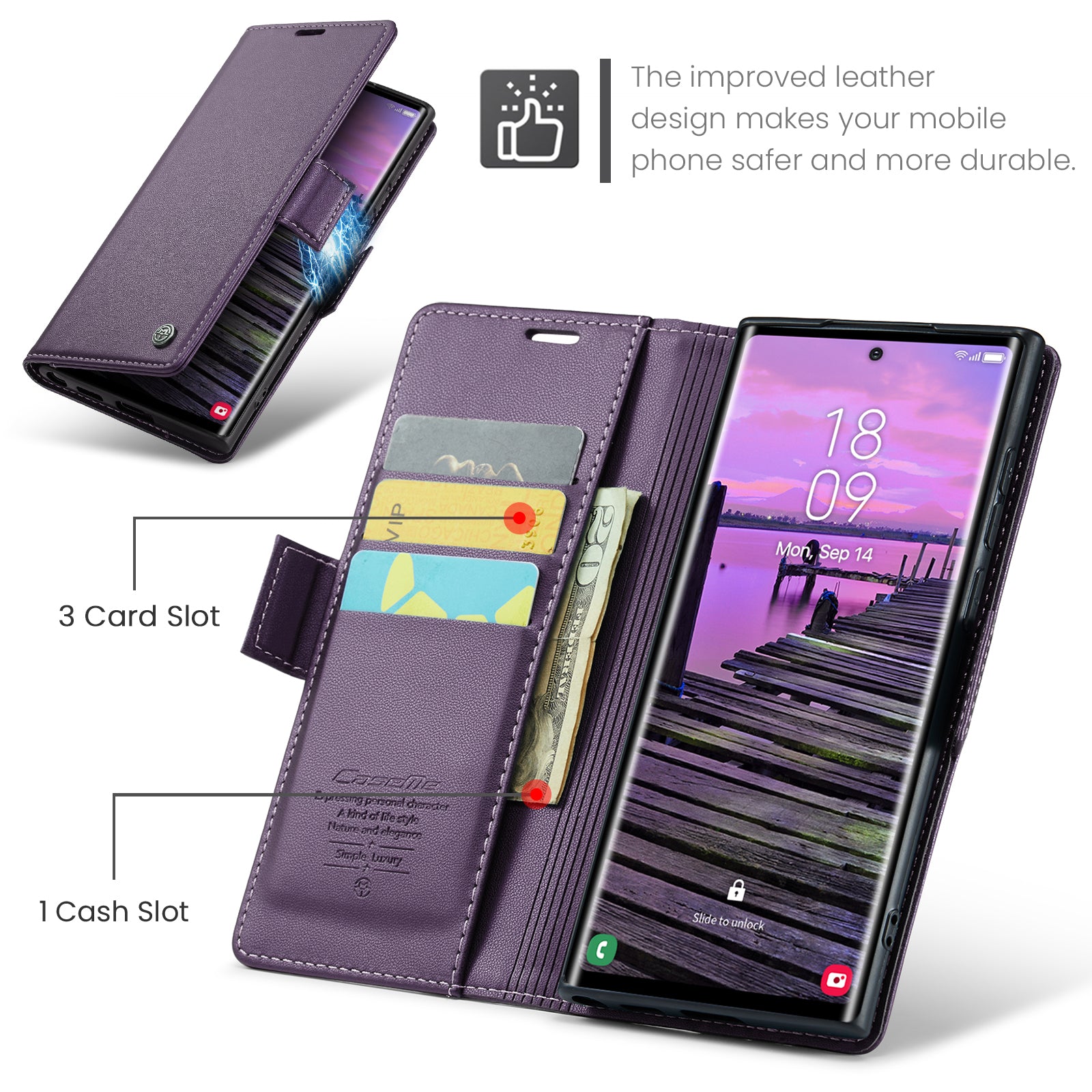 Samsung Galaxy S24 Ultra CaseMe 023 Wallet Flip Cover, RFID Protection, Card Holder