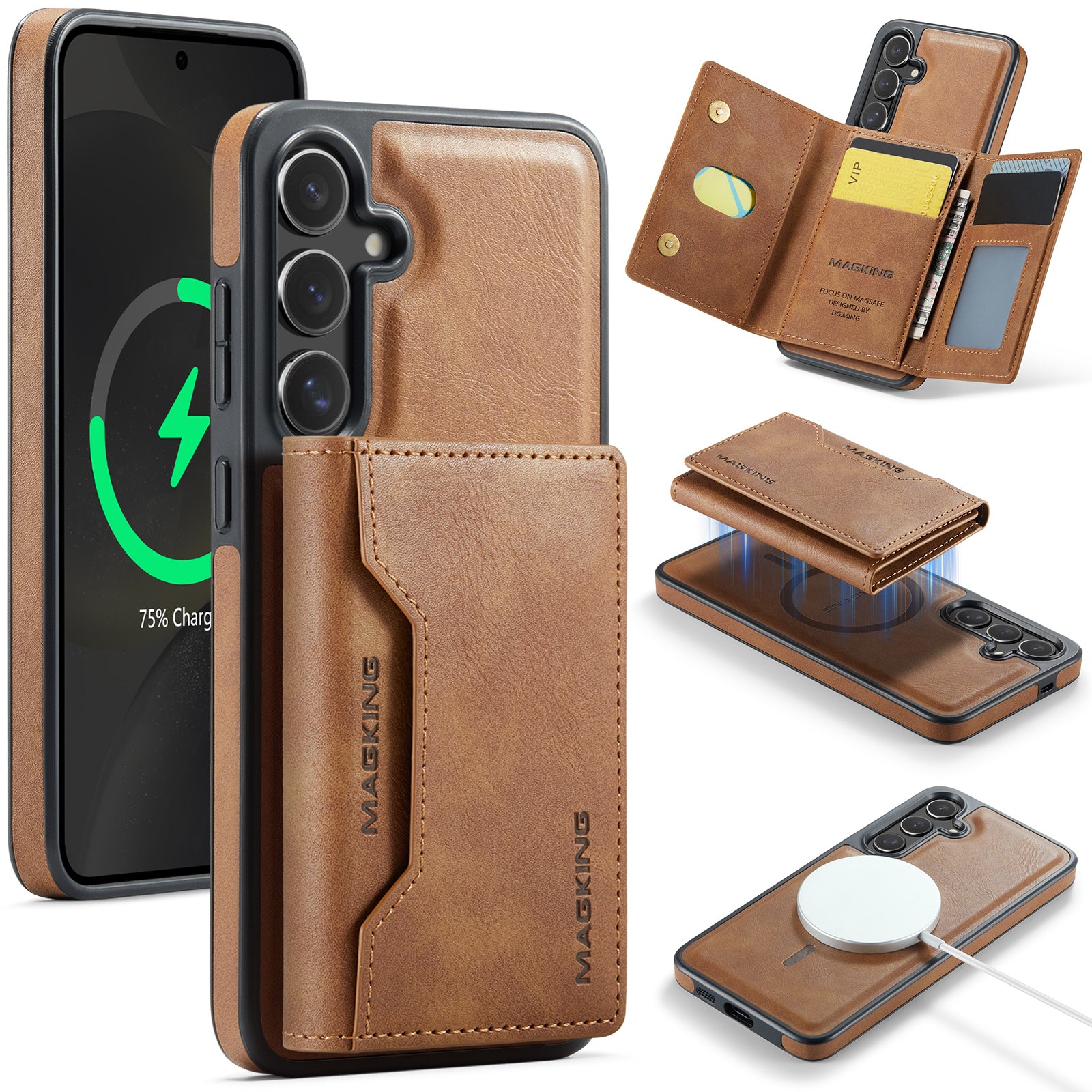 Samsung Galaxy S25 Case DG.Ming MagSafe Wallet Case (Brown)