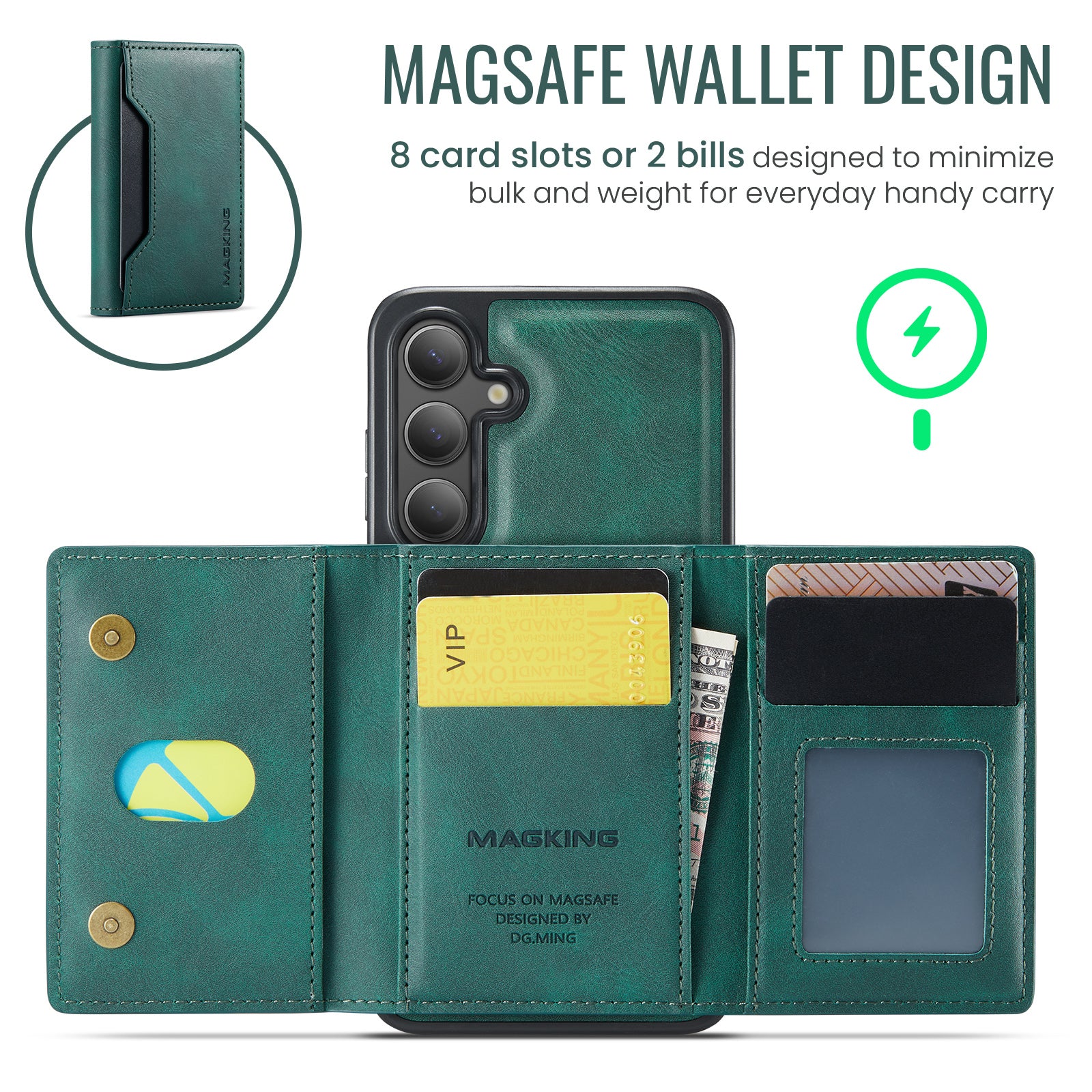 Samsung Galaxy S25 DG.Ming MagSafe Wallet Case (Green)