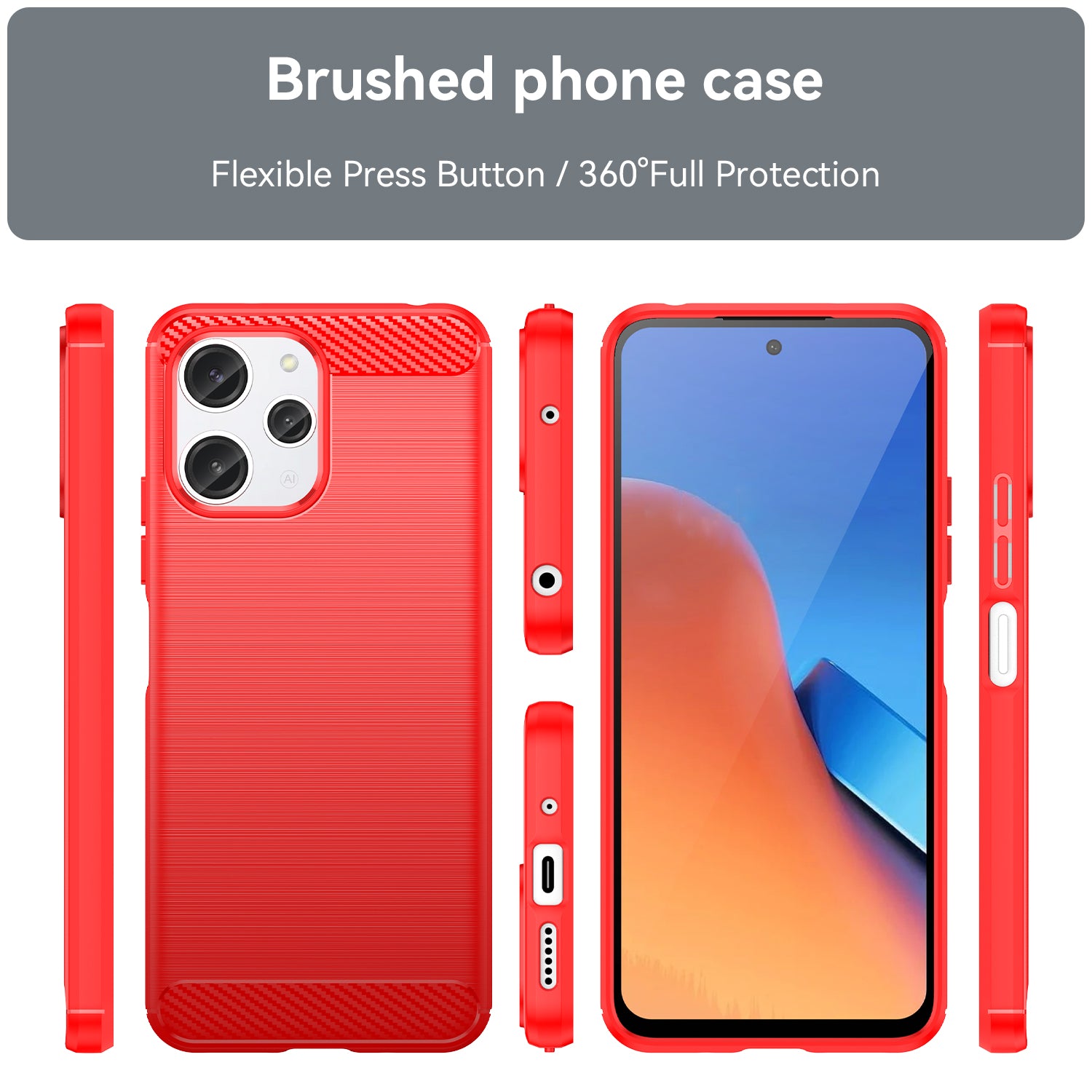 Xiaomi Redmi 12 5G Carbon Fibre Brushed Case (Red)