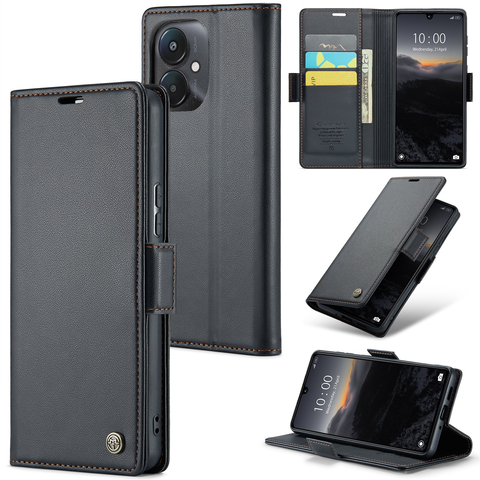 Xiaomi Redmi 13C CaseMe 023 Wallet Flip Cover, RFID Protection, Card Holder