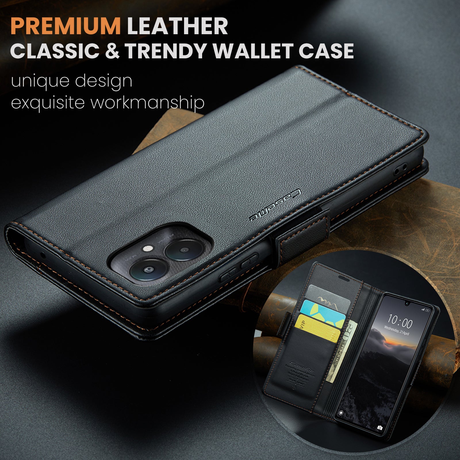 Xiaomi Redmi 13C CaseMe 023 Wallet Flip Cover, RFID Protection, Card Holder