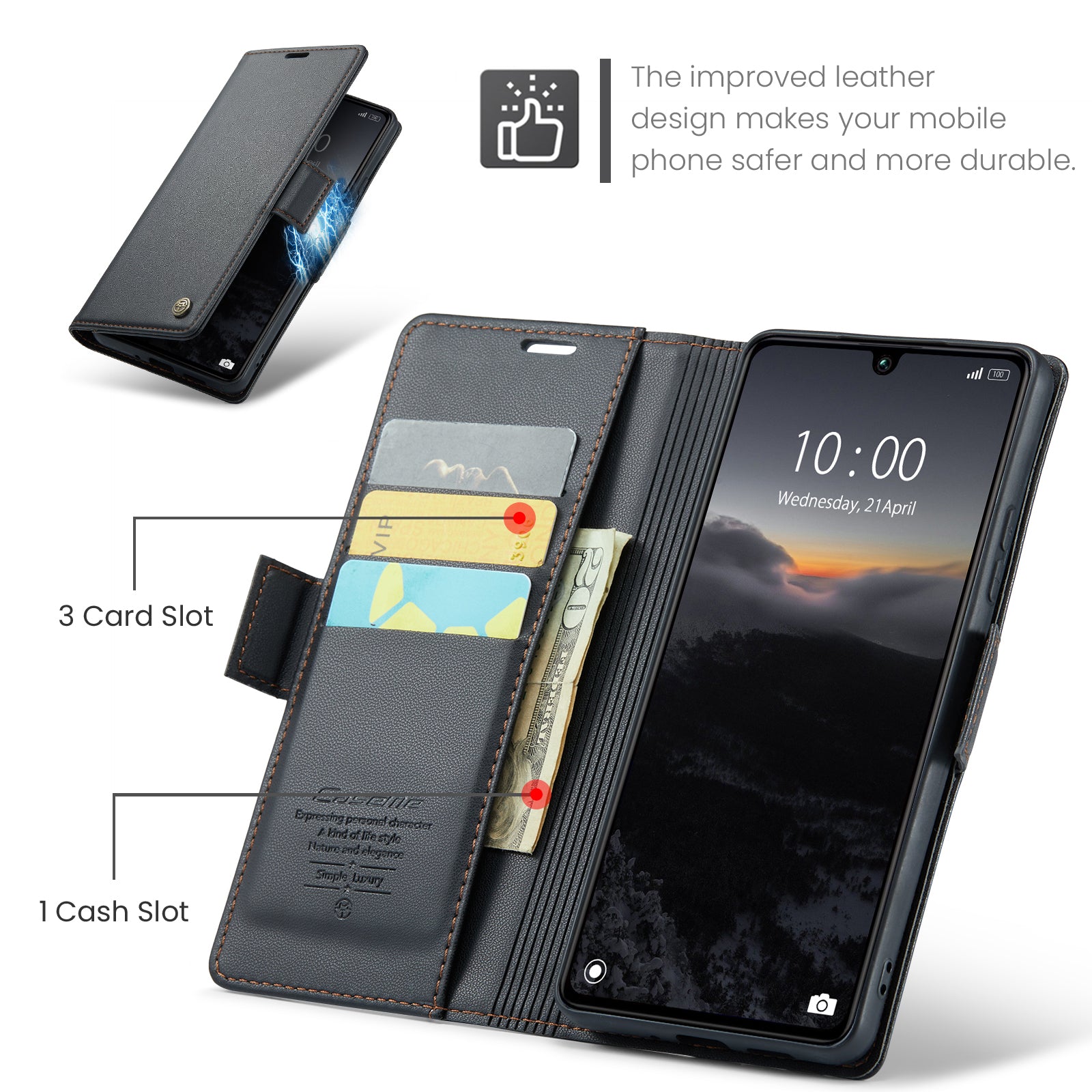 Xiaomi Redmi 13C CaseMe 023 Wallet Flip Cover, RFID Protection, Card Holder