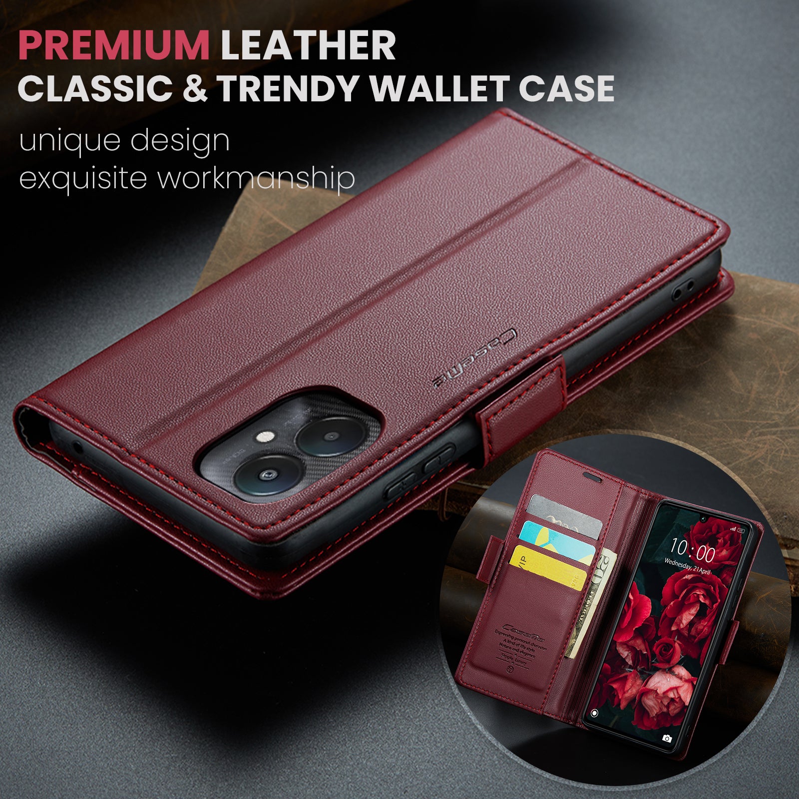 Xiaomi Redmi 13C CaseMe 023 Wallet Flip Cover, RFID Protection, Card Holder