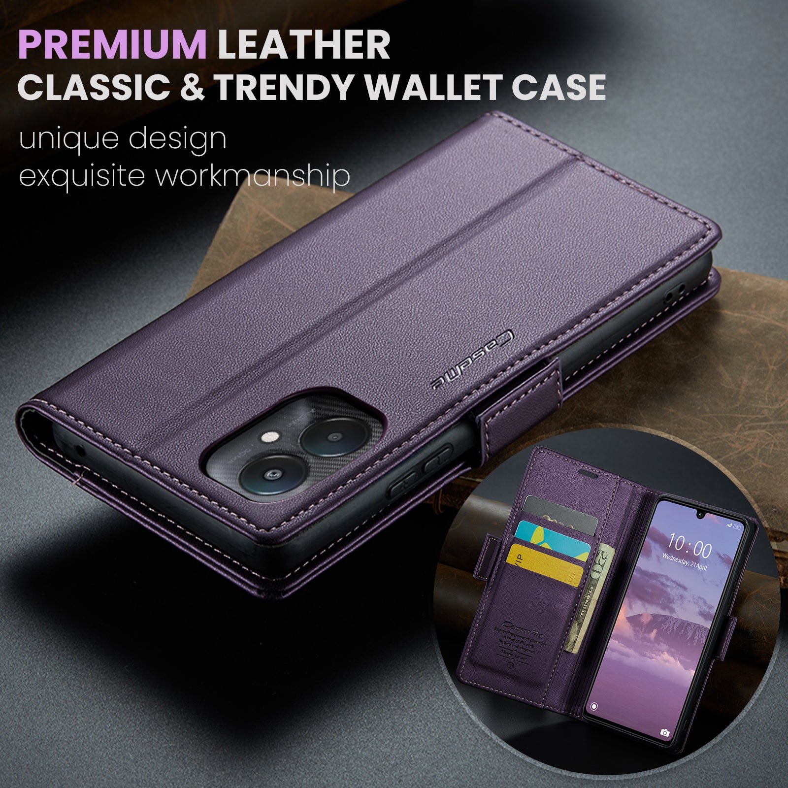 Xiaomi Redmi 13C CaseMe 023 Wallet Flip Cover, RFID Protection, Card Holder