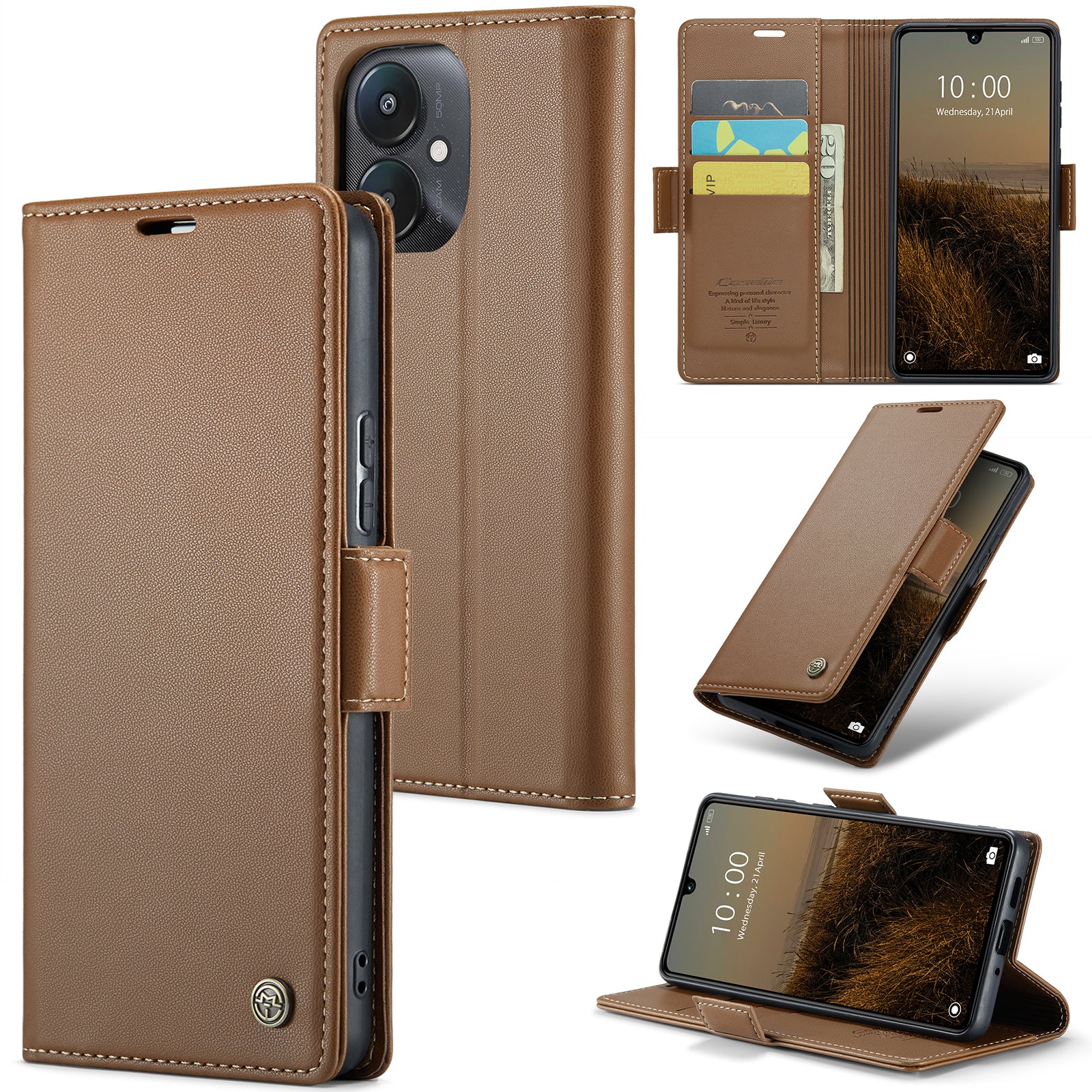 Xiaomi Redmi 13C CaseMe 023 Wallet Flip Cover, RFID Protection, Card Holder