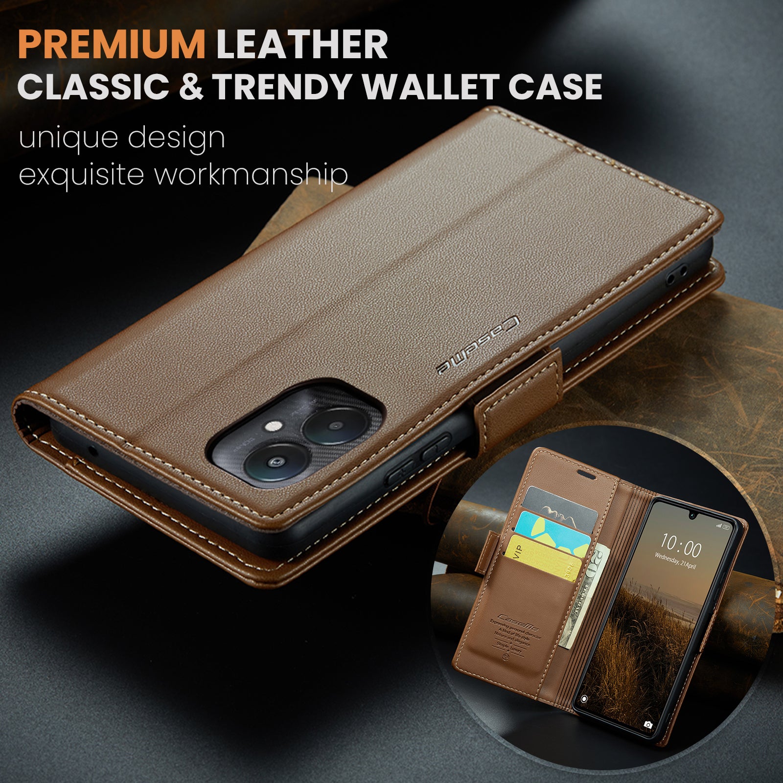 Xiaomi Redmi 13C CaseMe 023 Wallet Flip Cover, RFID Protection, Card Holder