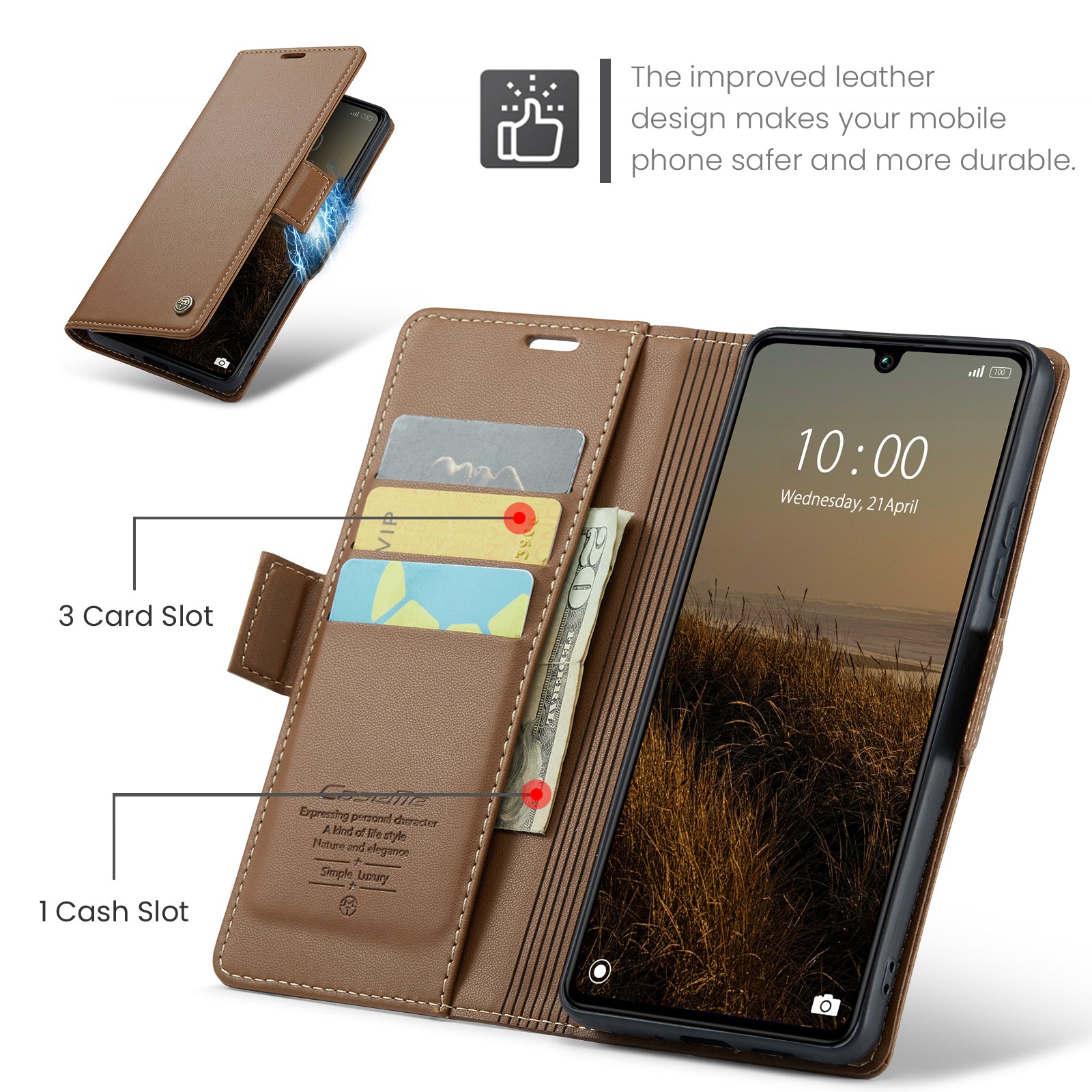 Xiaomi Redmi 13C CaseMe 023 Wallet Flip Cover, RFID Protection, Card Holder