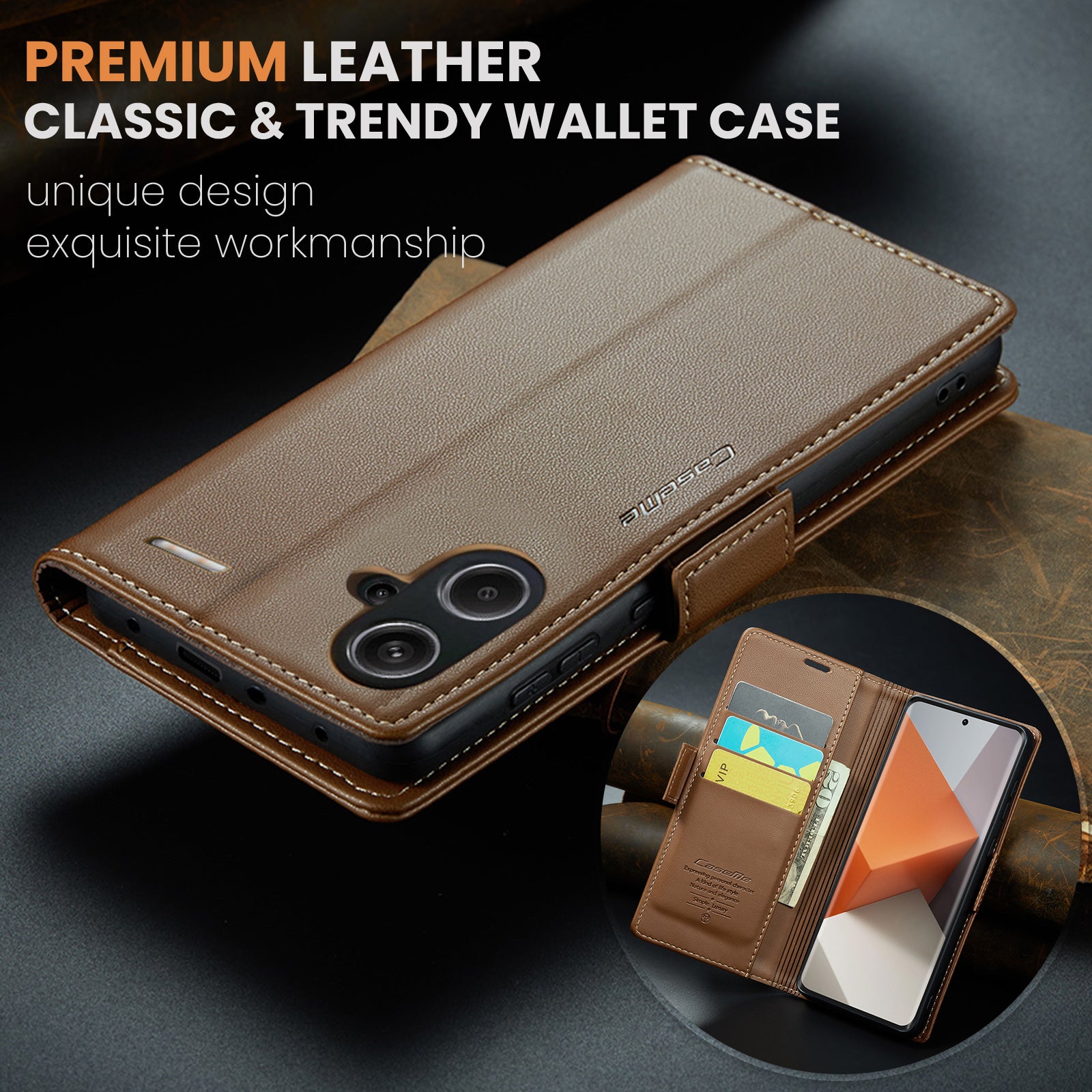 Xiaomi Redmi Note 13 Pro+ 5G CaseMe 023 Wallet Flip Cover, RFID Protection, Card Holder