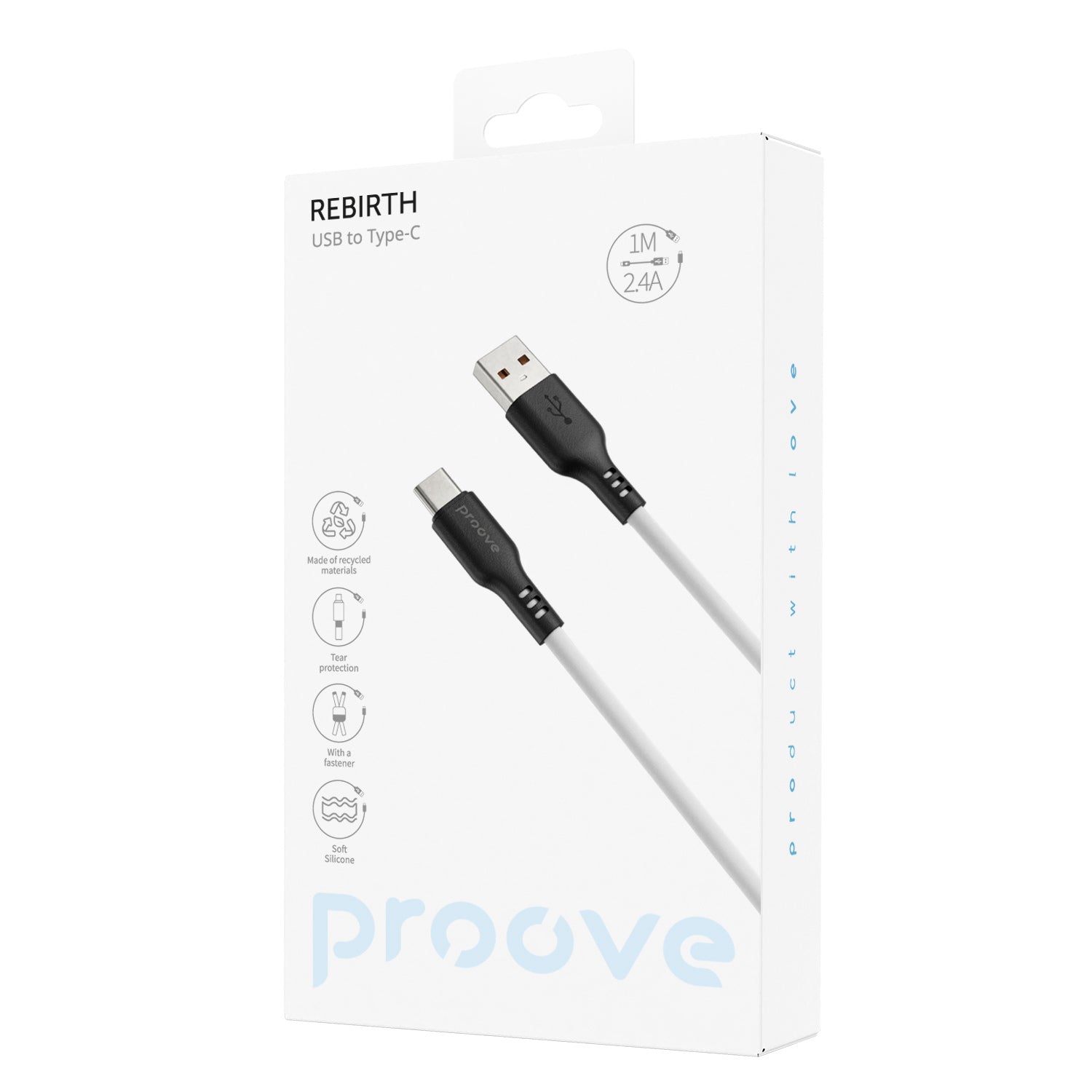 Proove Rebirth USB-A to USB-C Cable 1m (White)