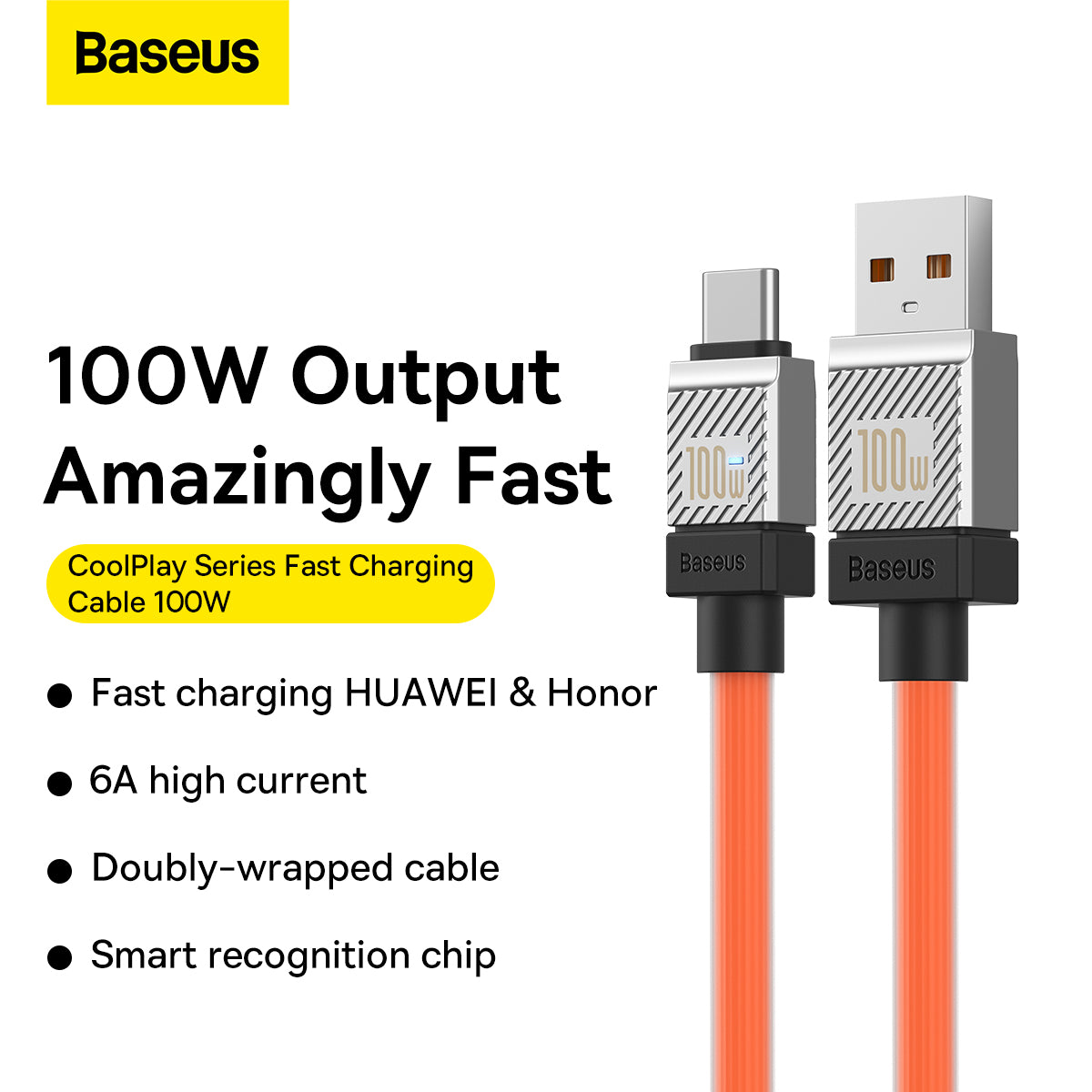 Baseus CoolPlay Series Fast Charging USB Type-A to Type-C Cable 100W 1m Orange