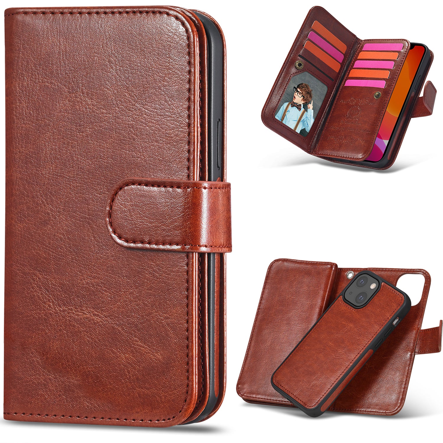 iPhone 13 Mini Case Double Wallet (Brown)