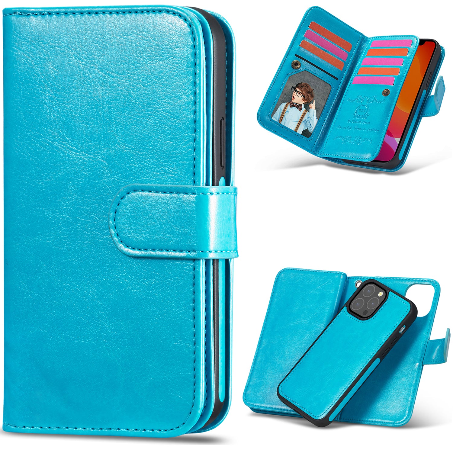 iPhone 13 Pro Max Case Double Wallet (Blue)