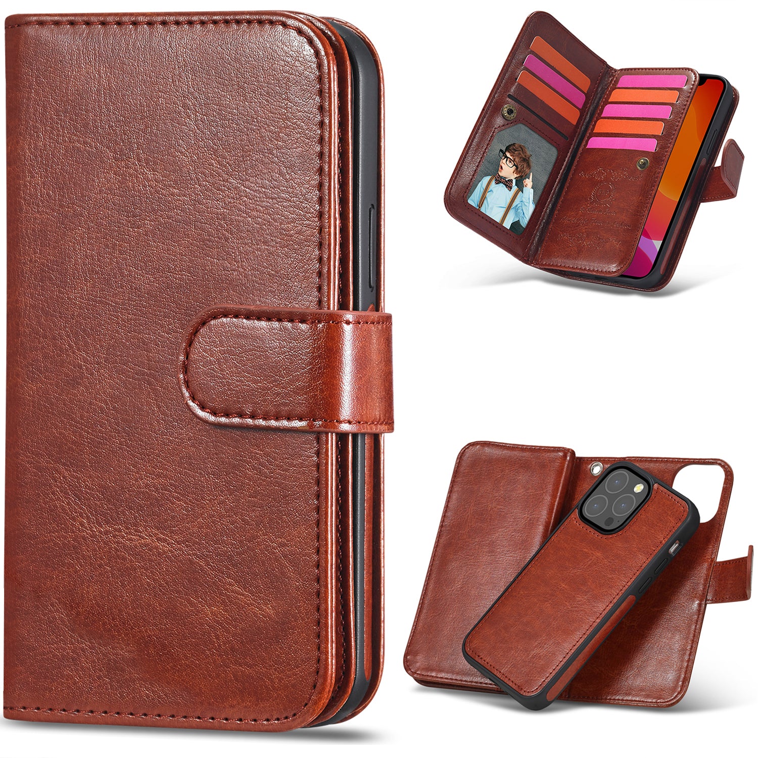 iPhone 13 Pro Max Case Double Wallet (Brown)