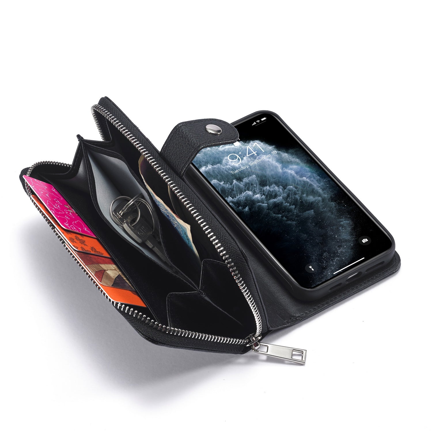 iPhone 12 Mini Case Zipper Wallet (Black)