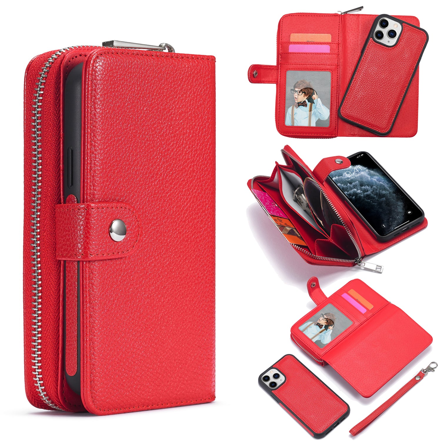 iPhone 12 Mini Case Zipper Wallet (Red)