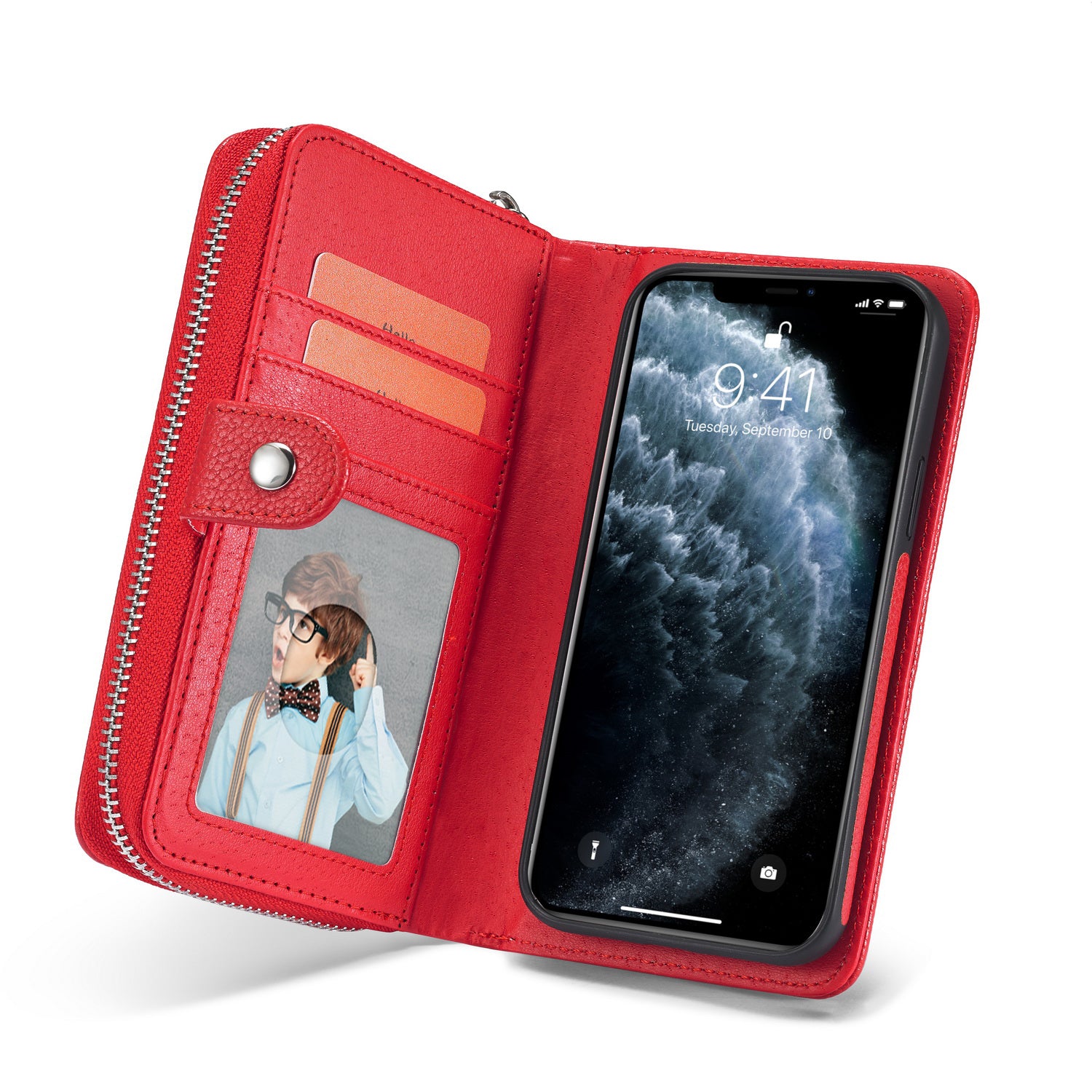 iPhone 12 Mini Case Zipper Wallet (Red)