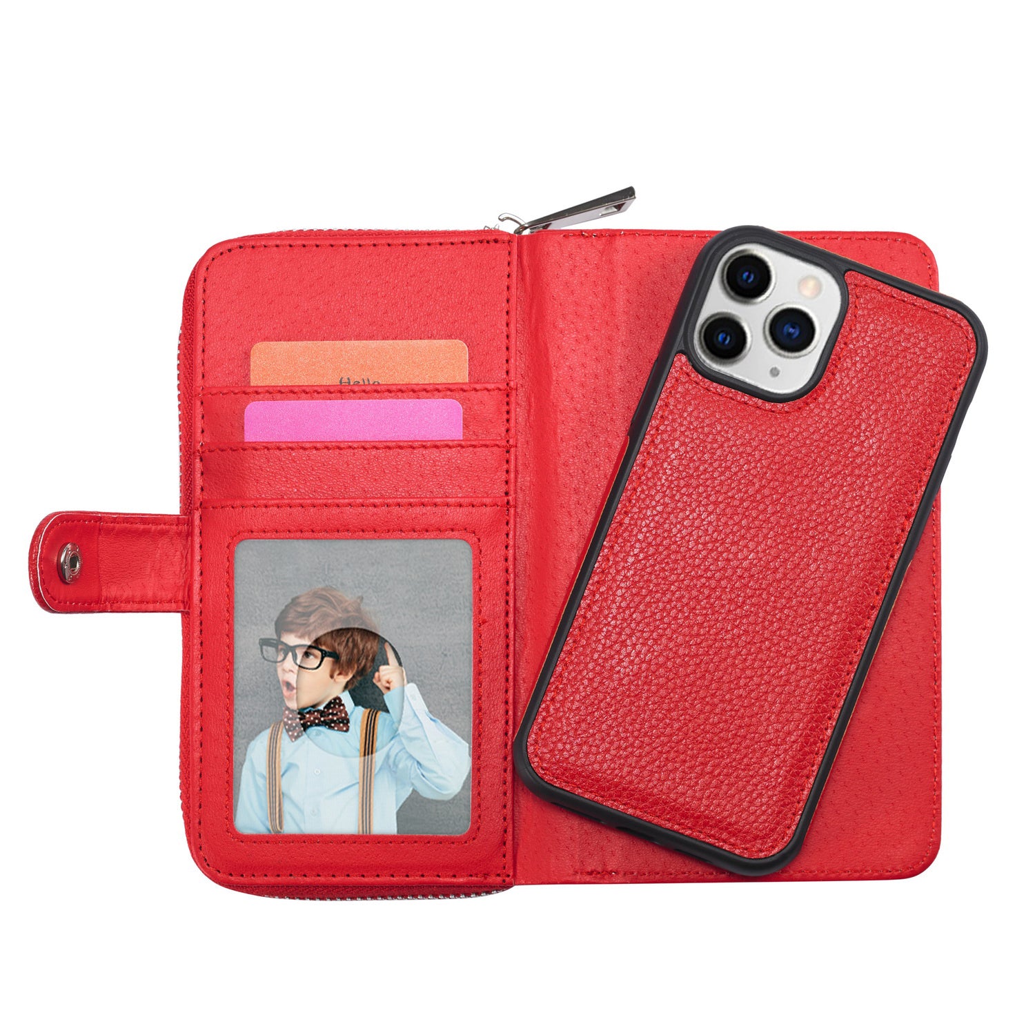 iPhone 12 Mini Case Zipper Wallet (Red)