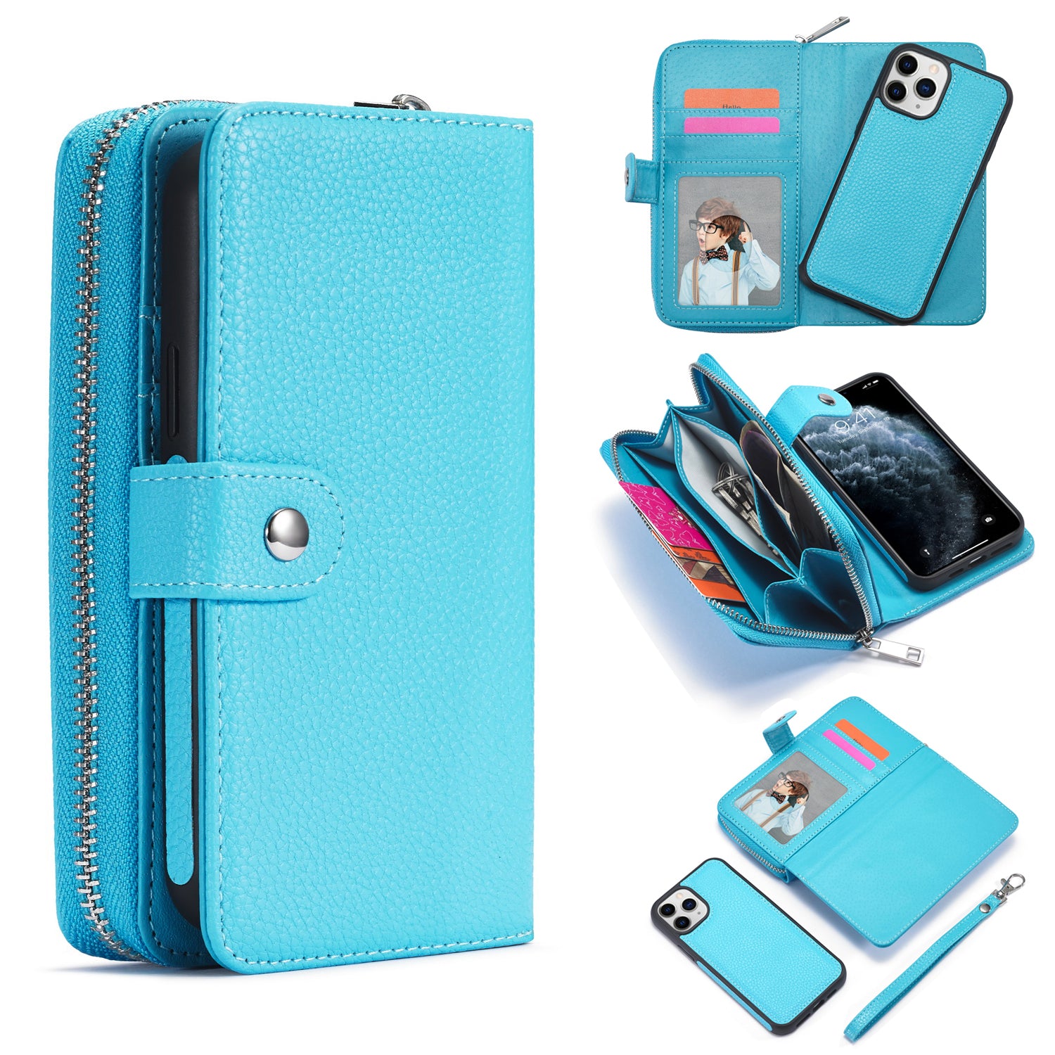 iPhone 12 Mini Case Zipper Wallet (LightBlue)