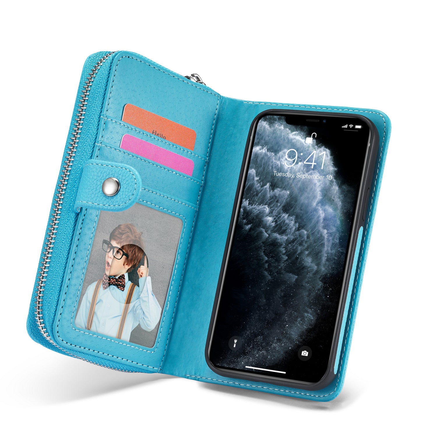 iPhone 12 Mini Case Zipper Wallet (LightBlue)