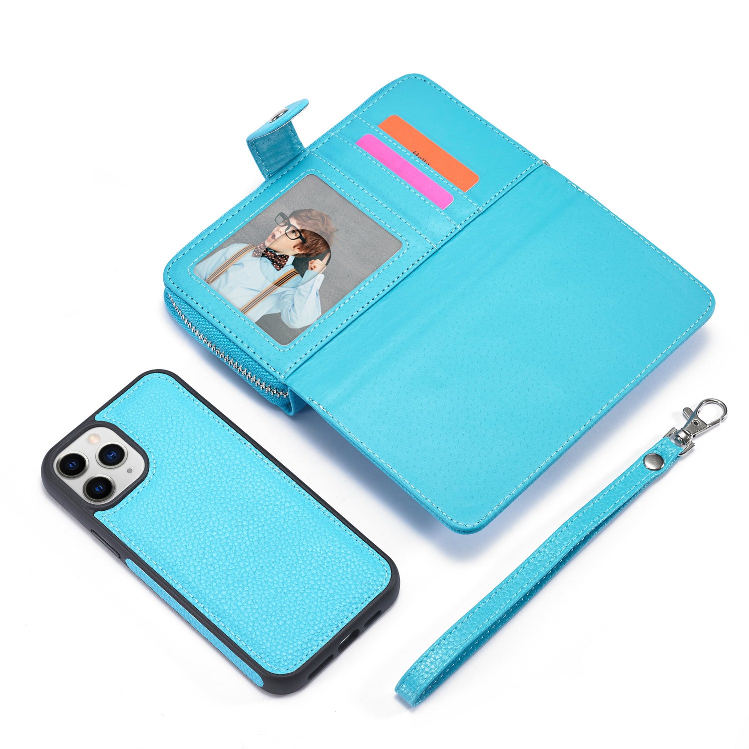 iPhone 12 Mini Case Zipper Wallet (LightBlue)