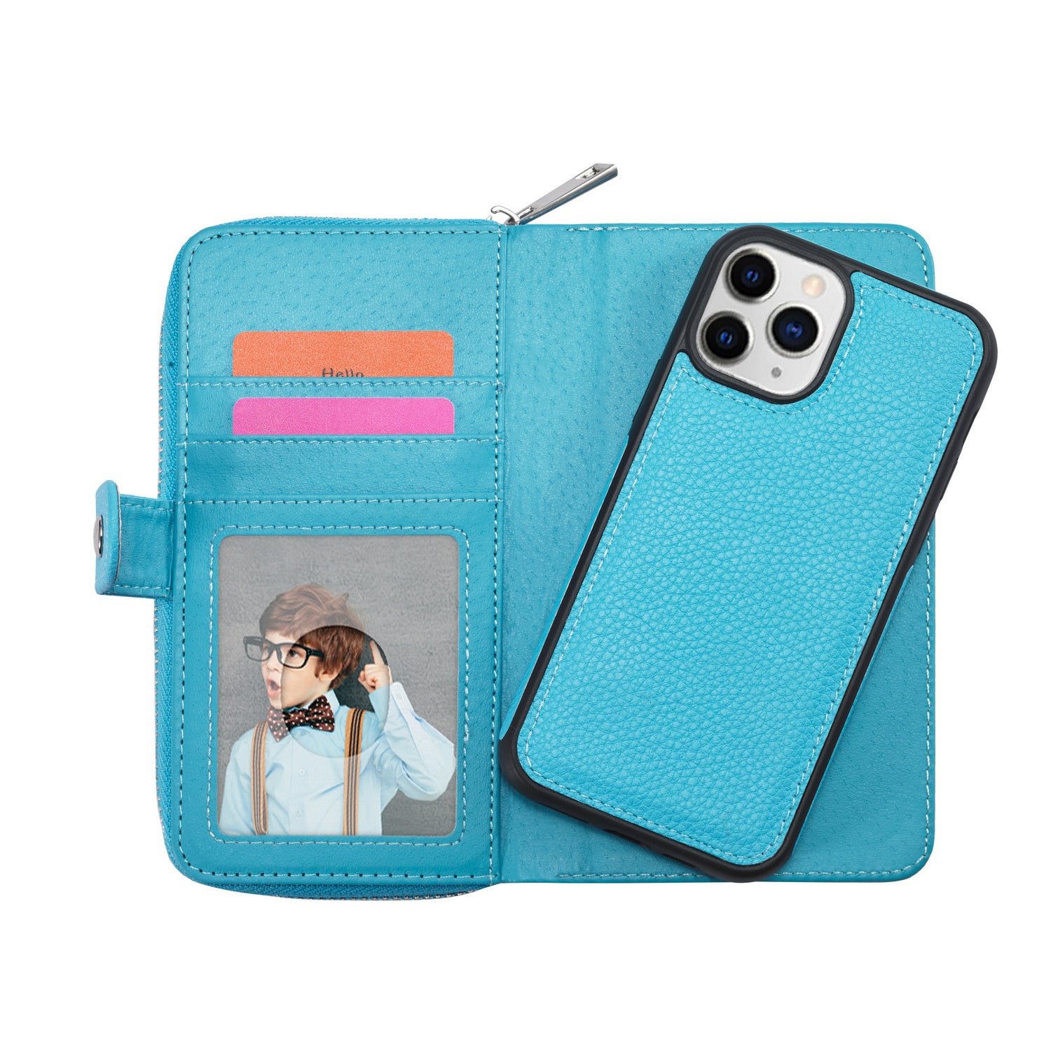 iPhone 12 Mini Case Zipper Wallet (LightBlue)