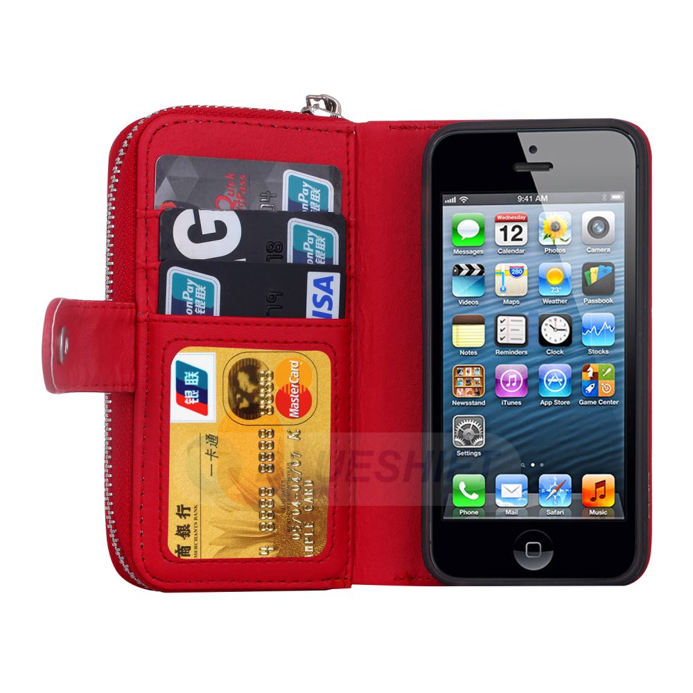 iPhone 5/5S/SE(1st Gen) Case Zipper Wallet (Red)