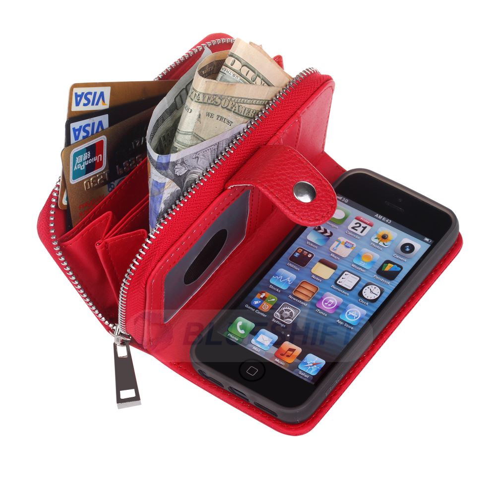 iPhone 5/5S/SE(1st Gen) Case Zipper Wallet (Red)