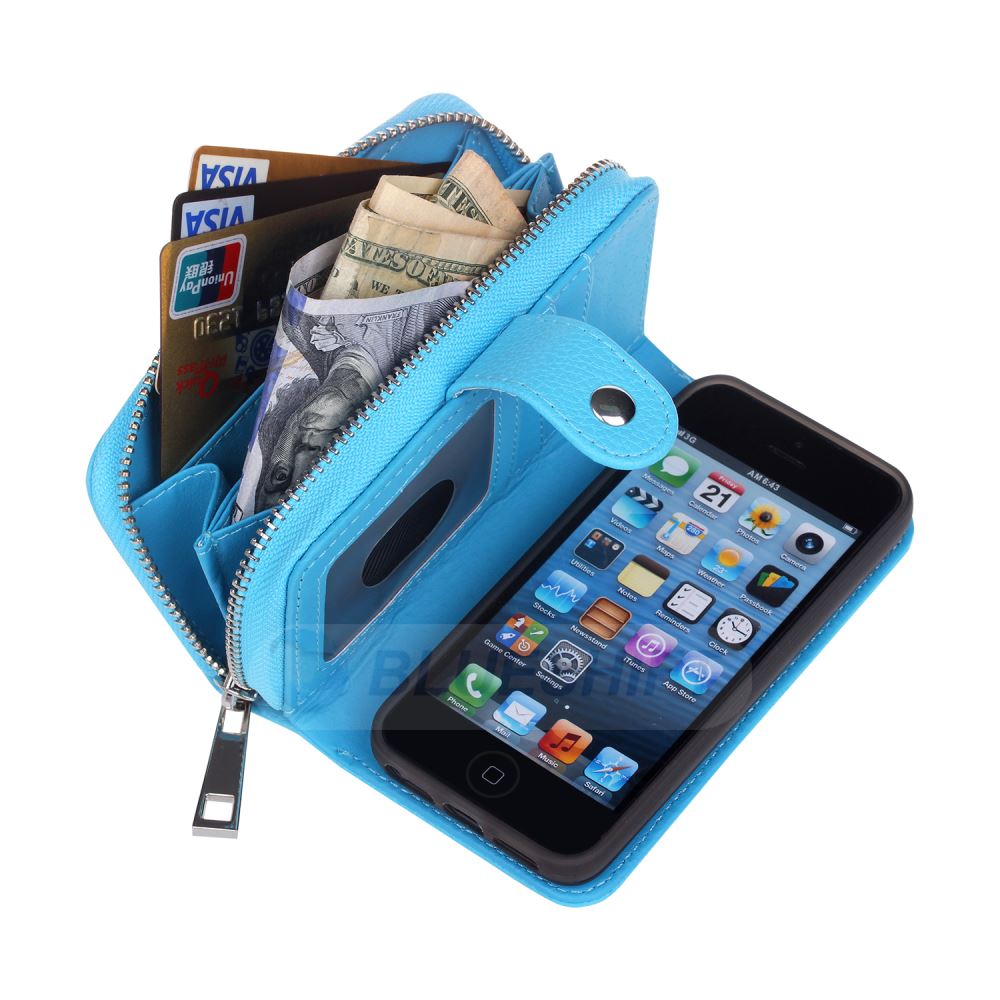 iPhone 5/5S/SE(1st Gen) Case Zipper Wallet (LightBlue)