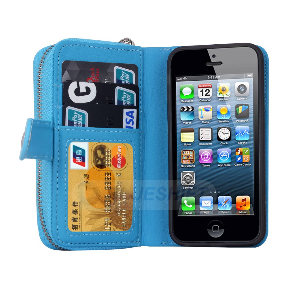 iPhone 5/5S/SE(1st Gen) Case Zipper Wallet (LightBlue)