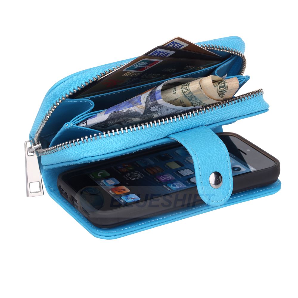 iPhone 5/5S/SE(1st Gen) Case Zipper Wallet (LightBlue)