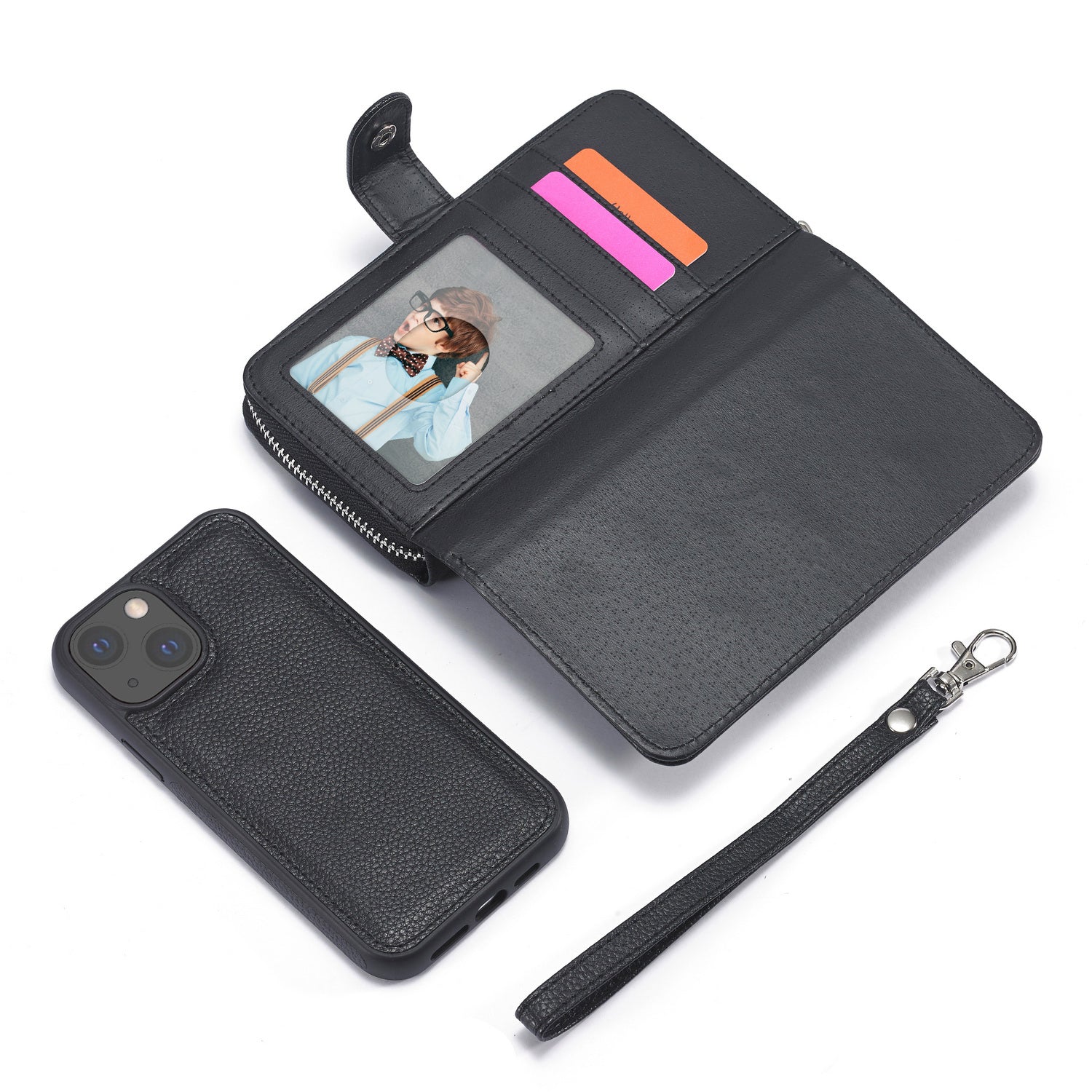 iPhone 13 Case Zipper Wallet (Black)