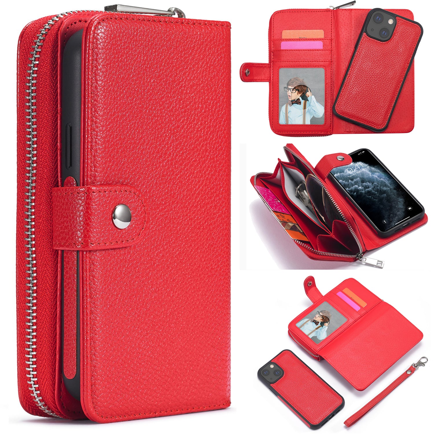 iPhone 13 Mini Case Zipper Wallet (Red)