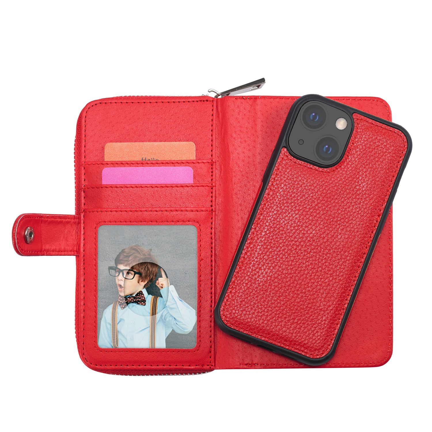 iPhone 13 Case Zipper Wallet (Red)