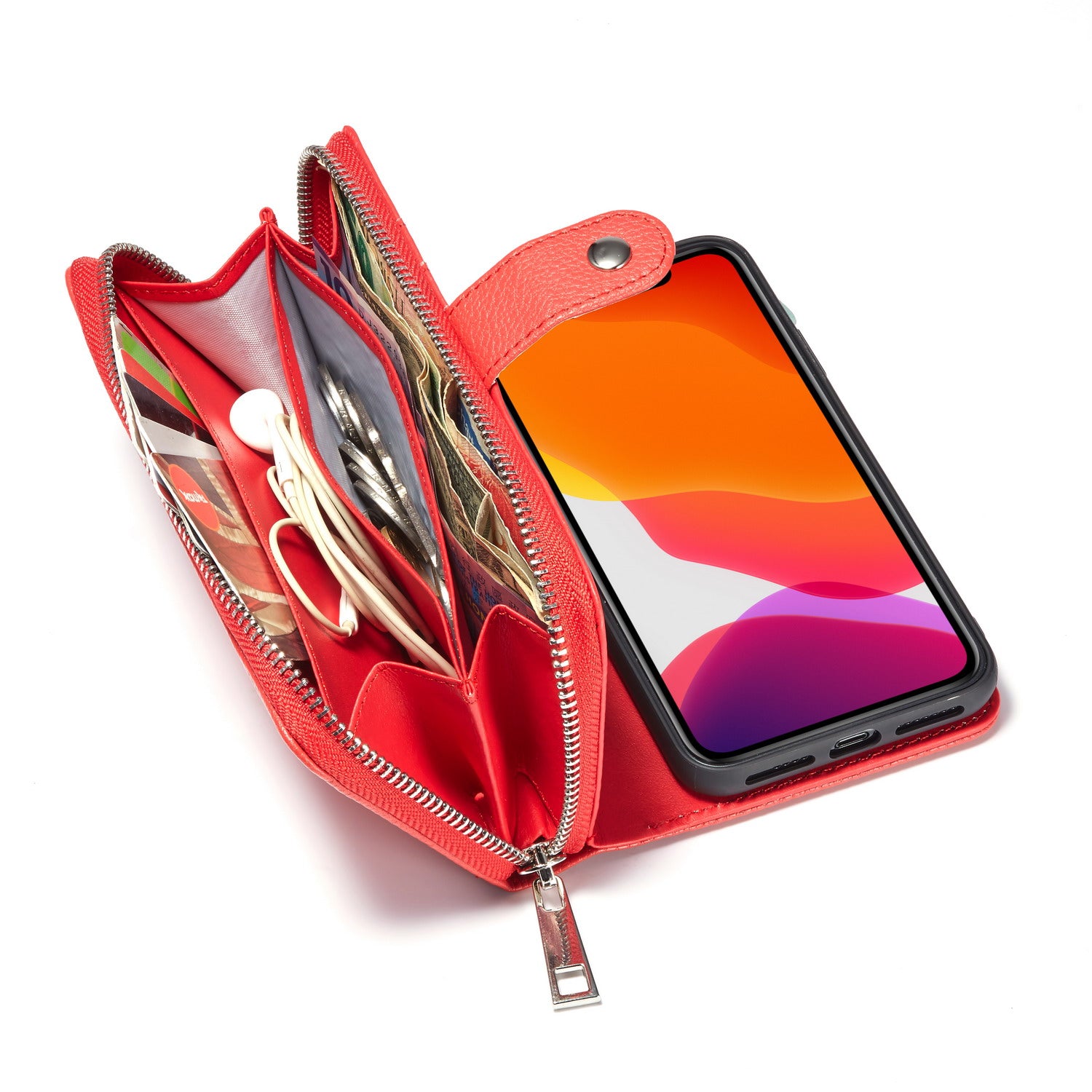 iPhone 11 Pro Case Zipper Wallet (Red)