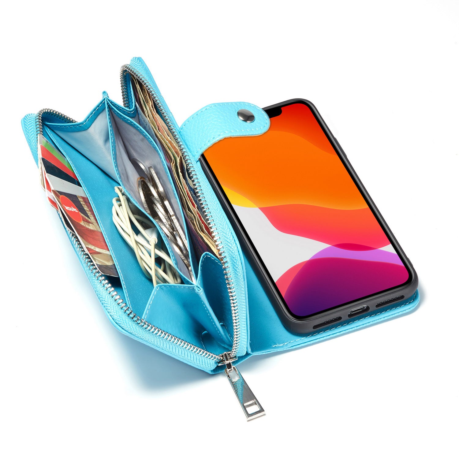 iPhone 11 Pro Case Zipper Wallet (LightBlue)