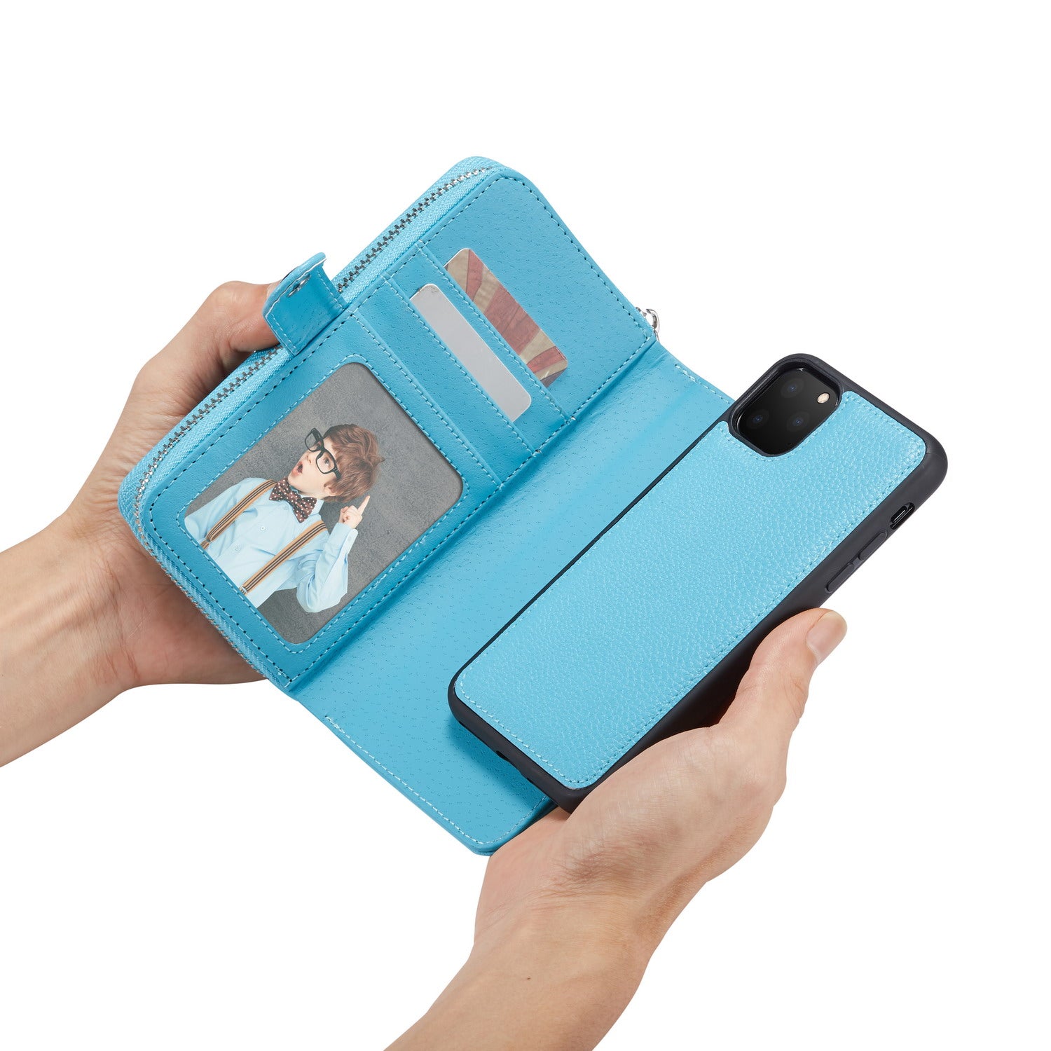 iPhone 11 Pro Case Zipper Wallet (LightBlue)