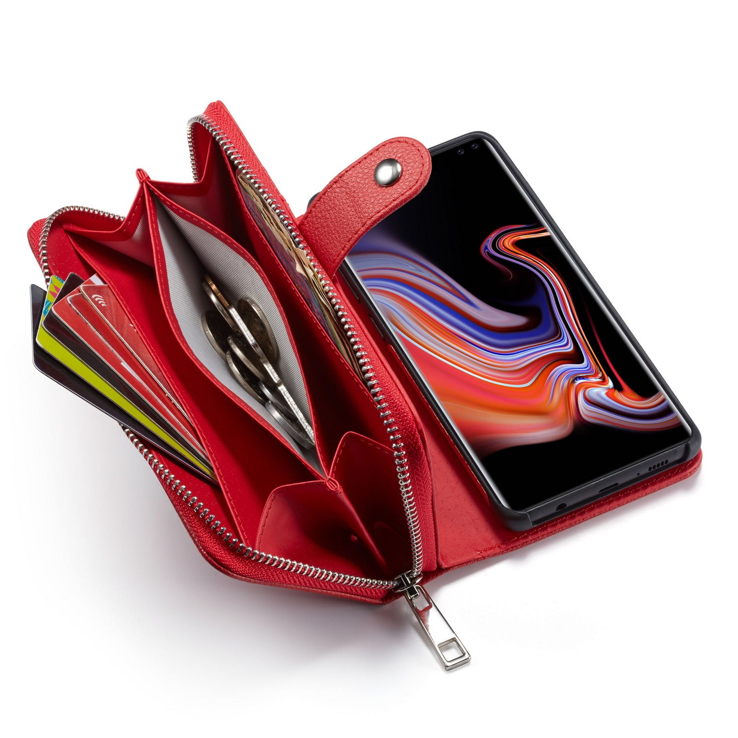 Samsung S10 Case Zipper Wallet (Red)