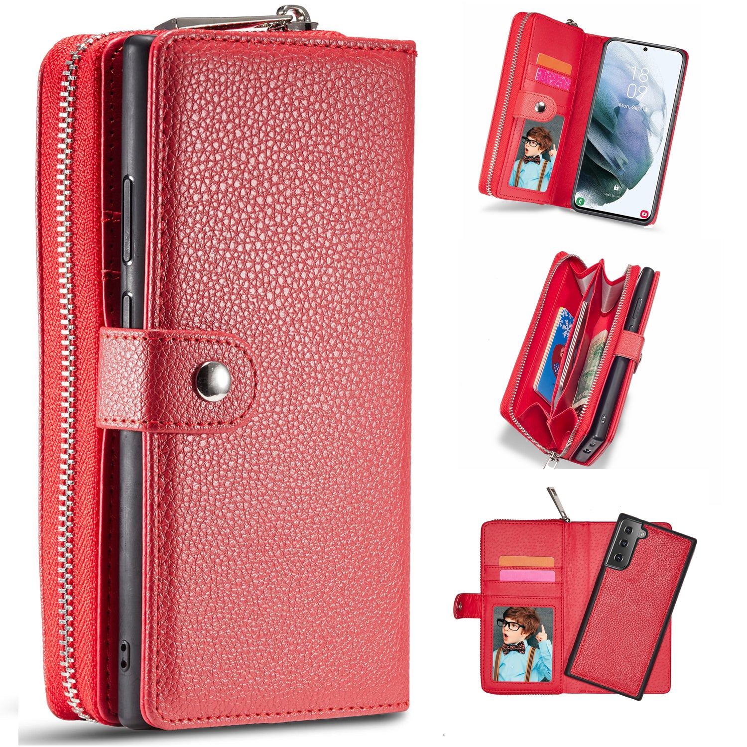 Samsung S21 Case Zipper Wallet (Red)