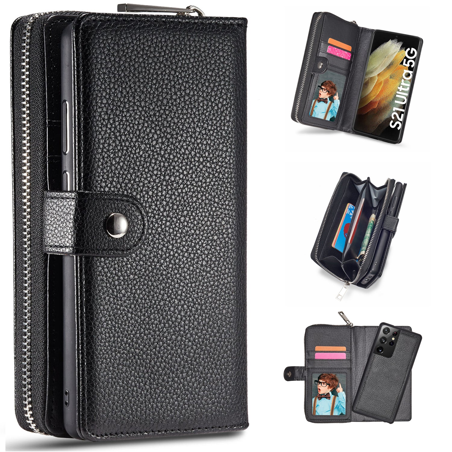 Samsung S21 Ultra Case Zipper Wallet (Black)