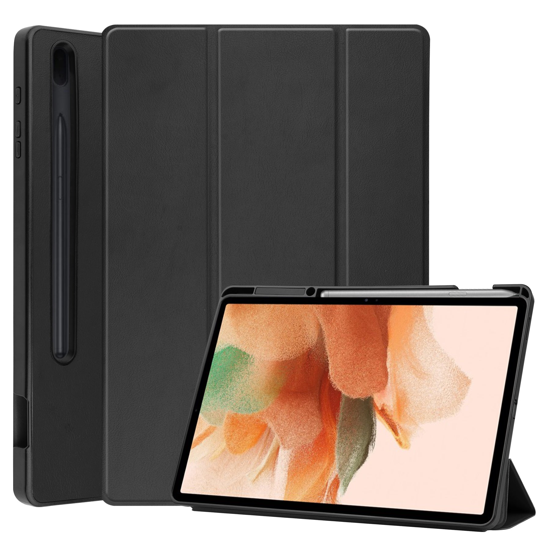 Samsung Tab S8+ Case Tri-Fold Pen Holder (Black)