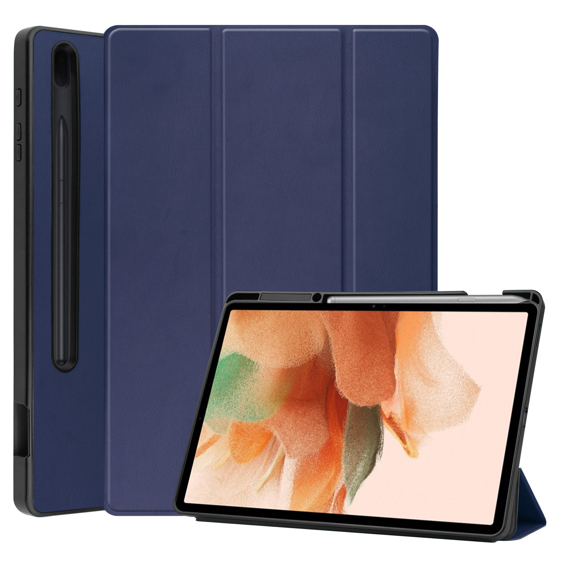 Samsung Tab S8+ Case Tri-Fold Pen Holder (Navy)