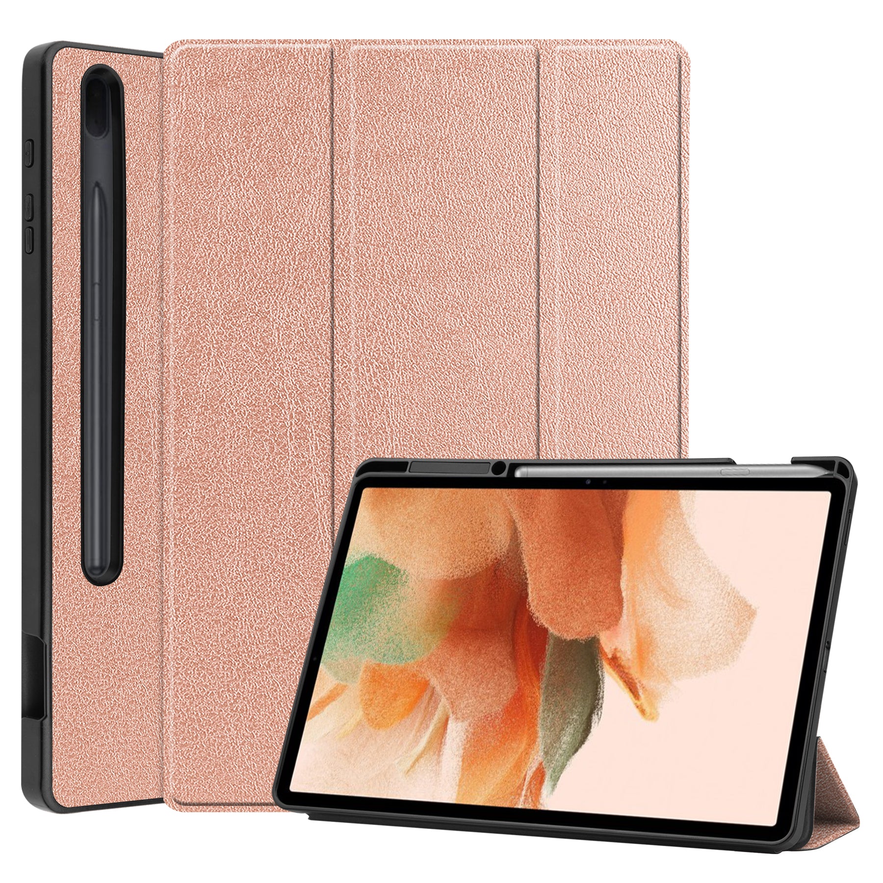 Samsung Tab S8+ Case Tri-Fold Pen Holder (RoseGold)